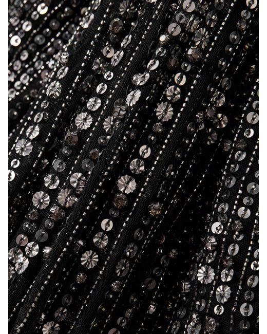 Jenny Packham Black Zenith Cape-Effect Embellished Chiffon Gown