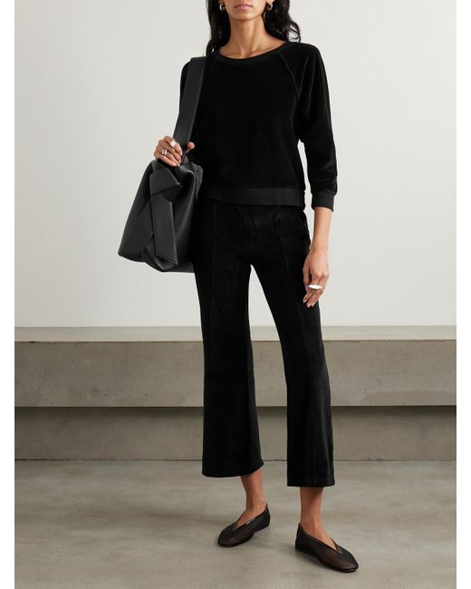 Suzie Kondi Black Fili Cropped Cotton-Blend Velour Flared Pants