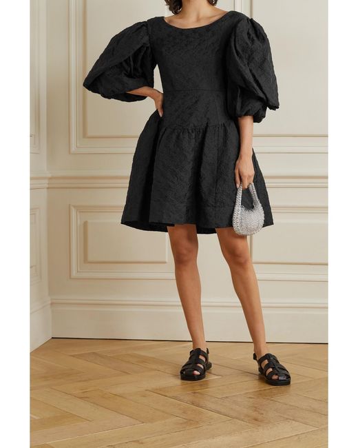 Simone Rocha Black Layered Tiered Cloqué Mini Dress