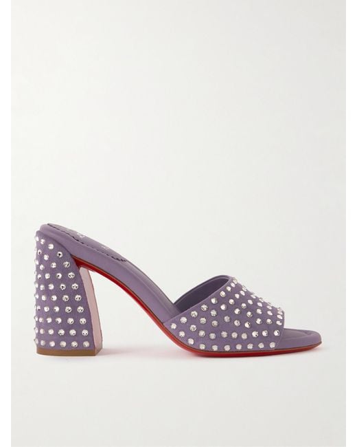 Christian Louboutin Purple Jane 85 Mules Aus Veloursleder Mit Kristallen