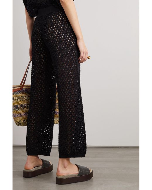 Brunello Cucinelli Black Sequin-Embellished Cotton, Linen And Silk-Blend Straight-Leg Pants