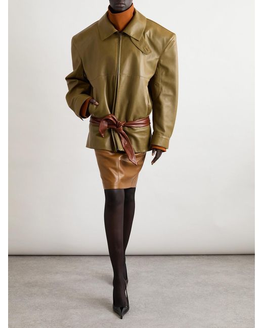 Saint Laurent Green Belted Leather Jacket