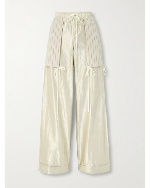 Christopher John Rogers Natural Poplin-Trimmed Metallic Cotton-Blend Wide-Leg Pants