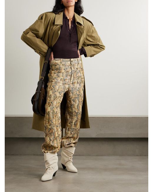Isabel Marant Natural Emmy Paneled Snake-Print Cotton-Blend Corduroy Wide-Leg Pants