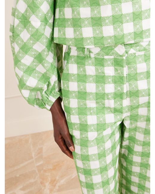 Rosie Assoulin Green Easy Does It Checked Cotton Straight-Leg Pants