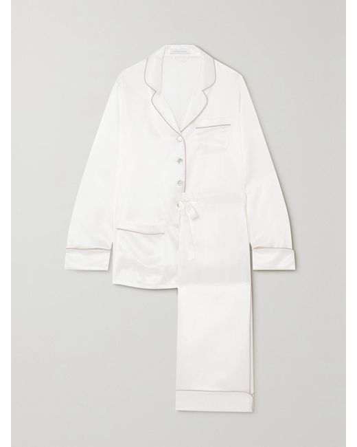 Olivia Von Halle White Coco Silk-Satin Pajama Set