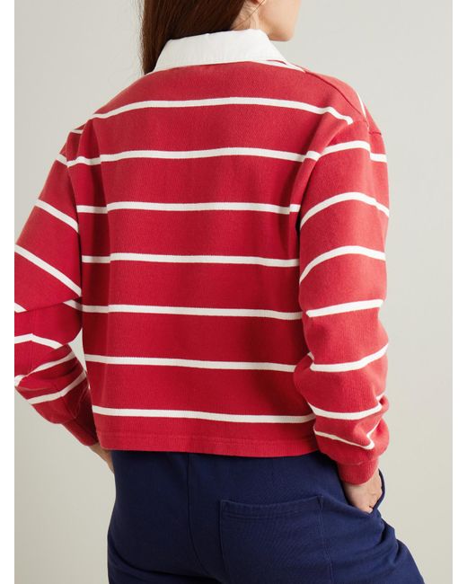 Sporty & Rich Serif Rugby Logo-Embroidered Striped Cotton-Jersey Polo Shirt