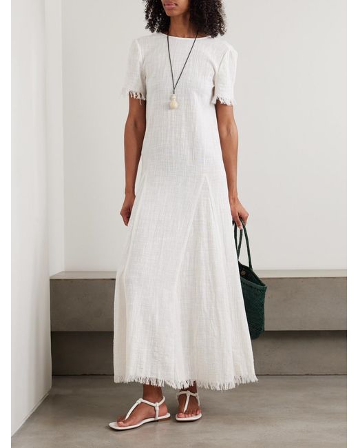 Staud White Le Havre Fringed Cotton-Gauze Midi Dress