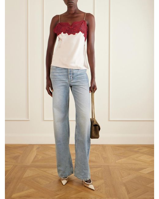 Saint Laurent Pink Lace-Trimmed Silk-Satin Camisole