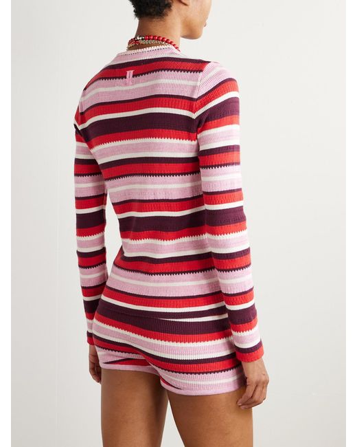 LaDoubleJ Red Striped Ribbed Cotton And Cashmere-Blend Sweater