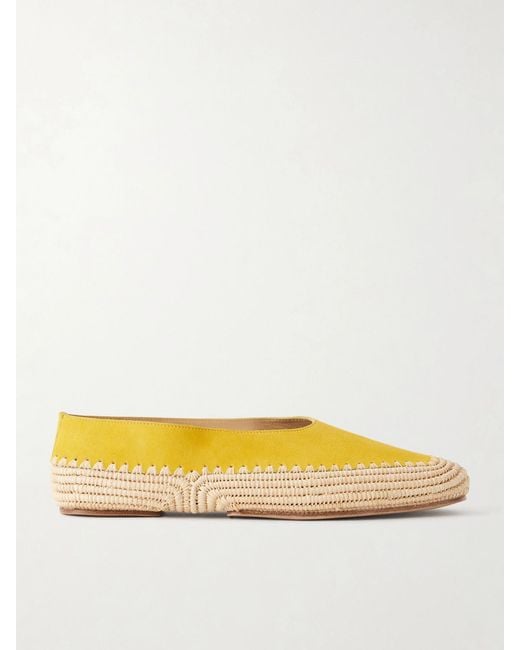 Gabriela Hearst Yellow Strength Suede And Raffia Ballet Flats