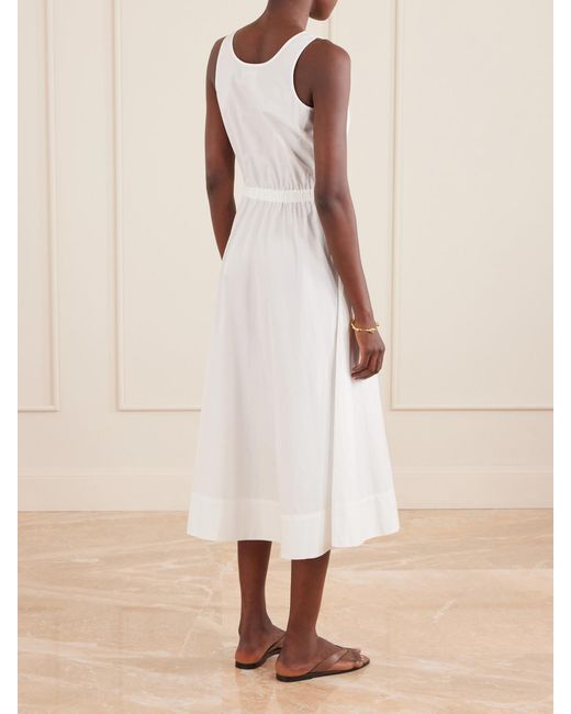 Suzie Kondi White Daphne Gathered Cotton-Poplin Midi Dress