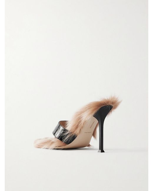 Christen Natural Helix Buckled Shearling-Lined Croc-Effect Leather Sandals