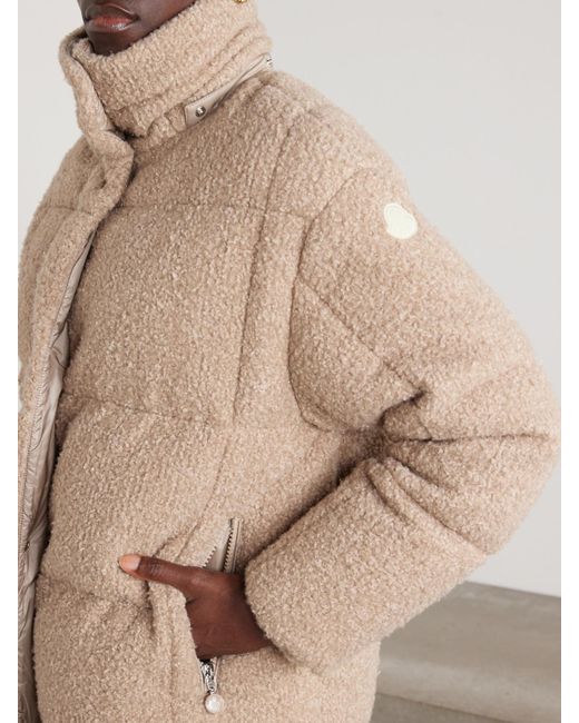 Moncler Natural Appliquéd Quilted Metallic Bouclé Hooded Down Jacket