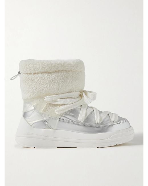 Moncler White Insolux M Rubber-Trimmed Fleece, Metallic Shell And Leather Snow Boots