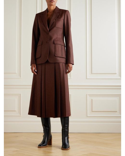 Gabriela Hearst Brown Wesley Pleated Wool And Cashmere-Blend Twill Midi Skirt
