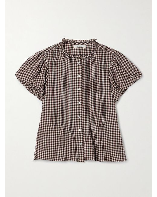 Doen Multicolor Millie Ruffled Checked Organic Cotton-Voile Blouse