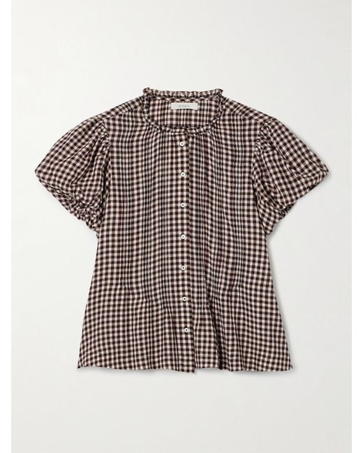 Doen Multicolor Millie Bluse Aus Kariertem Biobaumwoll-Voile Mit Rüschen