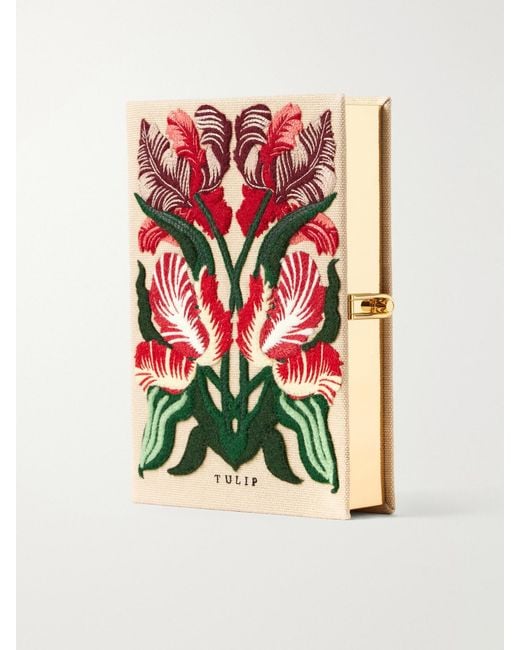 Olympia Le-Tan White Tulip Embroidered Canvas Clutch