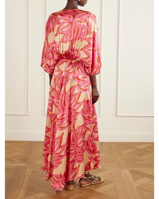 Themis Z Red Ismene Printed Silk-Satin Maxi Dress