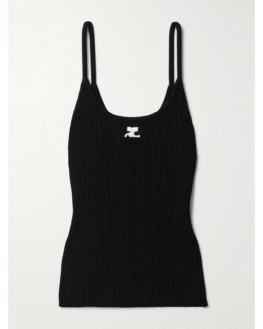 Courreges Black Reedition Appliquéd Ribbed-Knit Tank