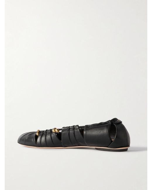 Chloé Black Luna Ballerinas Aus Leder Mit Raffungen, Cut-Outs Und Verzierungen