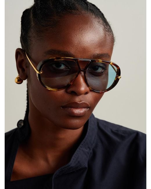 Bottega Veneta Blue Embellished Aviator-Style Recycled-Acetate And-Tone Sunglasses