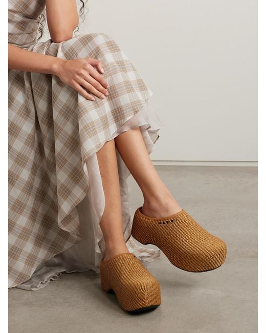 Marni Brown Sabot Raffia Platform Clogs