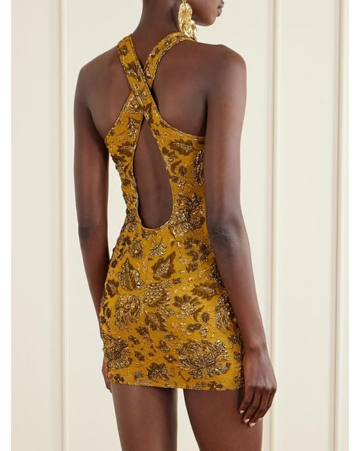 Saint Laurent Yellow Jardin Brocade Stretch Mini Dress