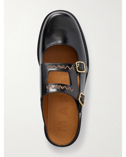 Marni Black Sabot Woven Leather Slip-Ons