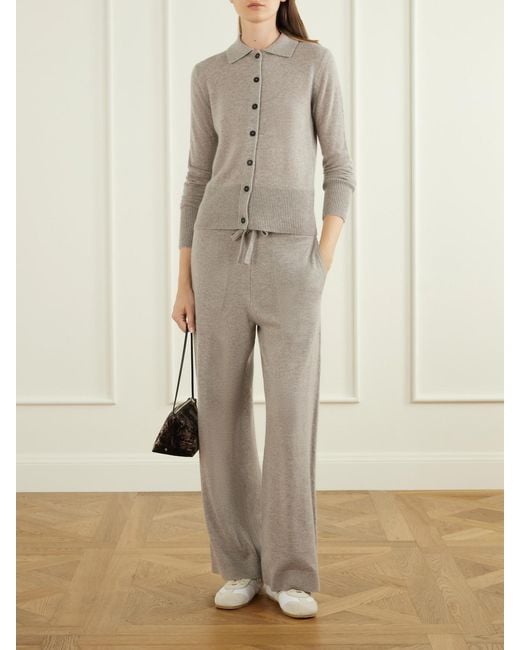 LeKasha Gray Suria Ribbed Organic Cashmere Wide-Leg Pants