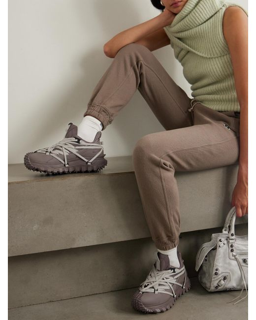 Rick Owens Gray Moncler Trailgrip Megalace Leather-Trimmed Canvas Sneakers