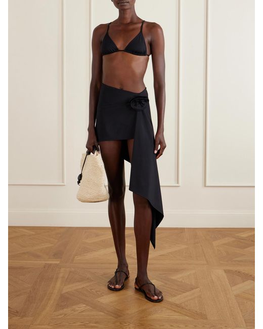Magda Butrym Black Asymmetric Floral-Appliquéd Stretch-Jersey Coverup