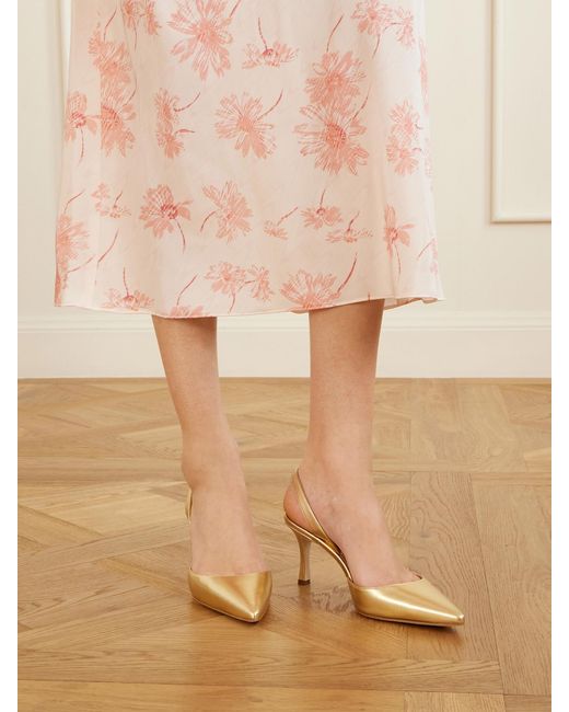 Manolo Blahnik Natural Carolyne 50 Metallic Leather Slingback Pumps