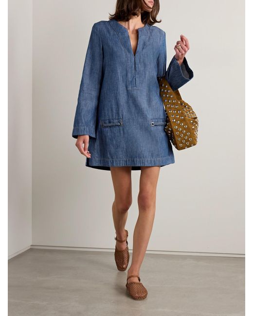 Zimmermann Blue Wylie Minikleid Aus Denim Mit Geflochtenen Details