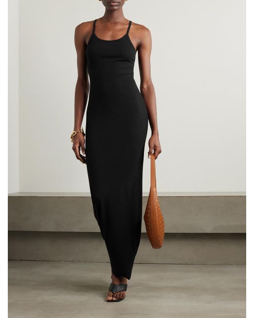 ÉTERNE Black Tank Maxikleid Aus Geripptem Stretch-Jersey