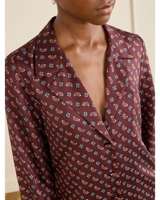 Doen Red Dorsia Printed Silk-Blend Satin Shirt