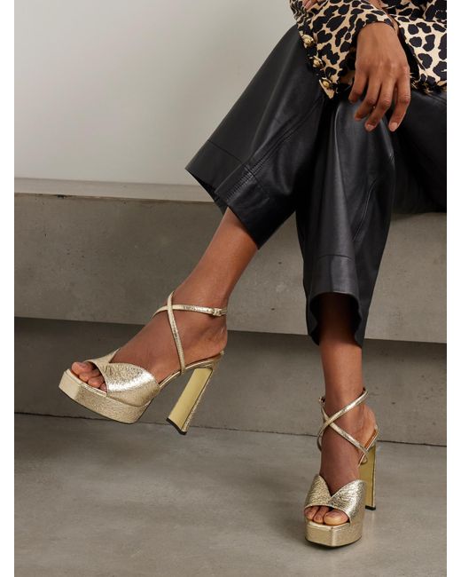 Jimmy Choo Natural Karli 125 Metallic Textured-Leather Platform Sandals