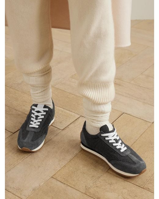 Totême Gray Suede-Trimmed Wool-Flannel Sneakers