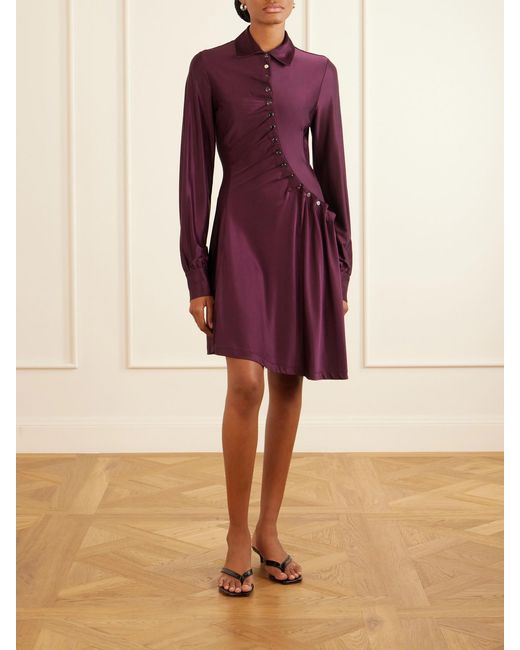 Rabanne Purple Pleated Jersey-Satin Mini Dress