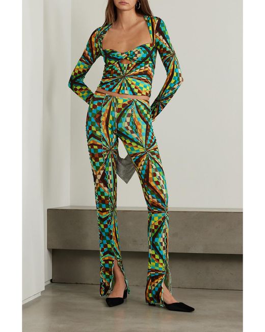 Siedres Green Mult Printed Stretch-Jersey Flared Pants