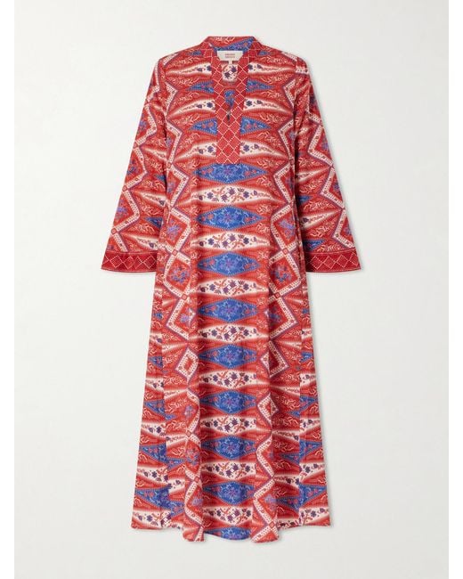 Emporio Sirenuse Red Jenna Printed Cotton-Voile Coverup