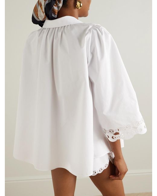 Gucci White Hemd Aus Baumwollpopeline Mit Lochstickerei Und Tülleinsätzen