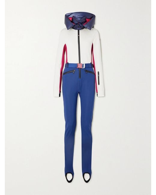 Moncler Blue Hooded Belted Color-Block Down Ski Suit