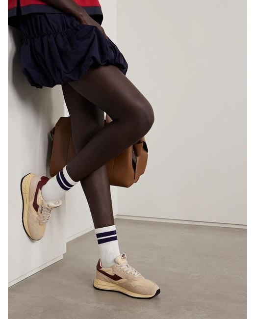 Autry Natural Reelwind Low Leather-Trimmed Suede, Mesh And Shell Sneakers