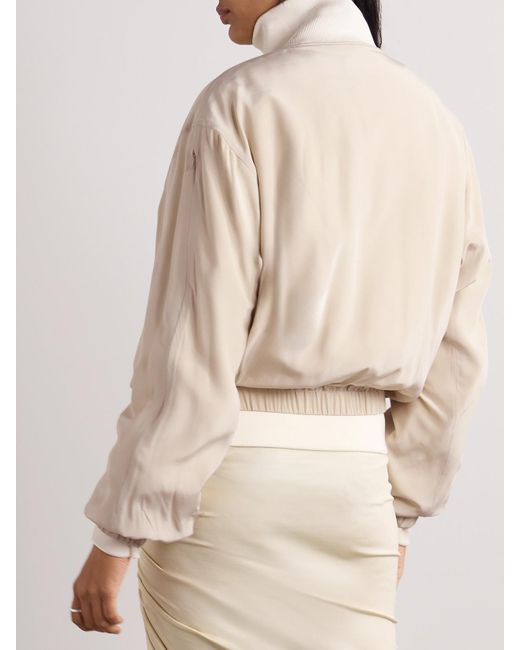 Helmut Lang Natural Convertible Layered Crepe De Chine And Satin-Twill Bomber Jacket