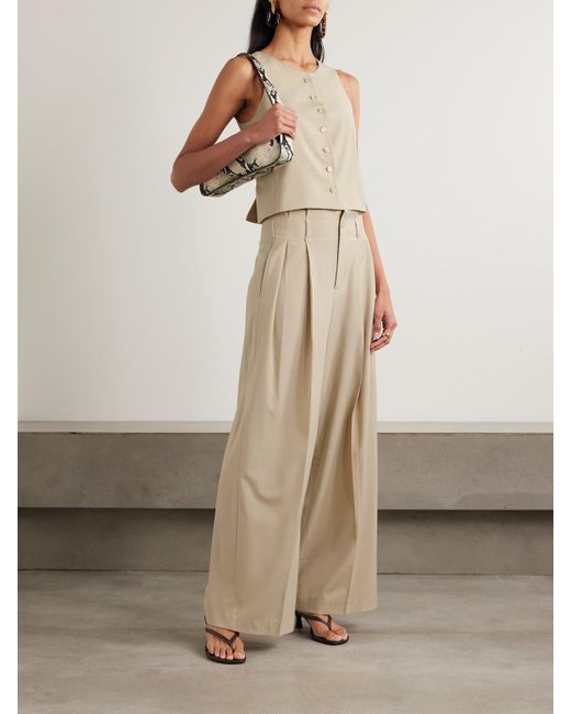 Kallmeyer Natural Percie Pleated Wool-Blend Wide-Leg Pants