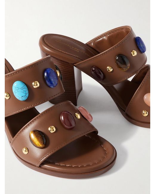Gianvito Rossi Brown 90 Embellished Leather Sandals