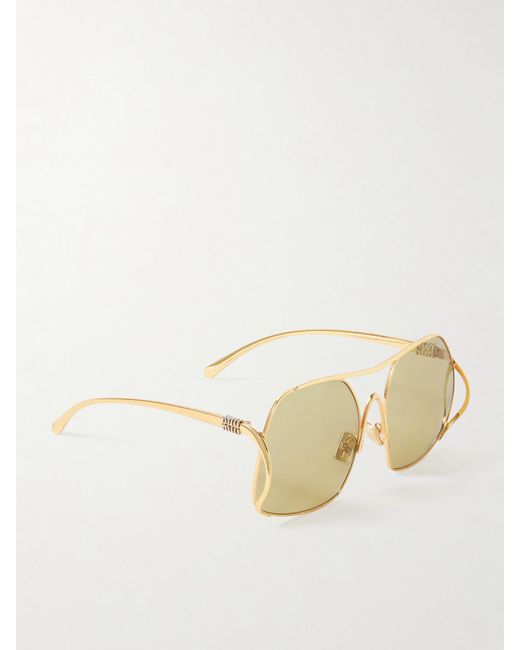 Miu Miu Natural Goldfarbene Sonnenbrille Mit Eckigem Rahmen