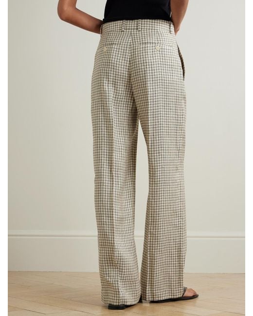 Theory White Checked Linen-Blend Wide-Leg Pants